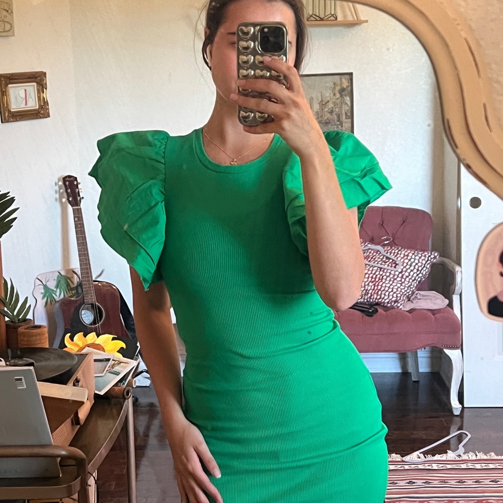 ZARA Green Ruffled Dress - Picture 2 of 2
